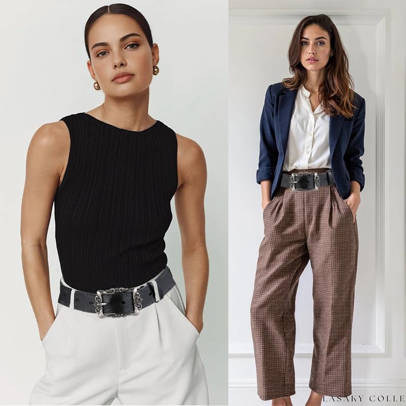 Womens Belts for Jeans Dress Black Belt Goth Western Woman Genuine Leather Trendy Women's Vintage Buckle Plus Size Belt4