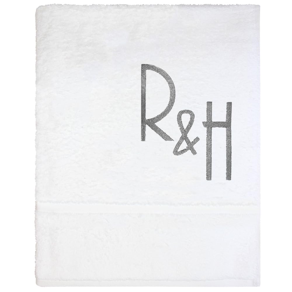 TeddyT's Personalised Embroidered Luxury Couples Wedding Initials Hand Towel (White)