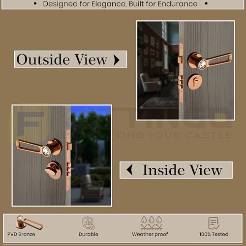 Image of Nice Mortise Door Handle Lock Set /Premium Zinc Alloy Door Handle with Locks /Heavy-Duty Main Door Handle with Lock for Home, Office & Hotel Doors - 3 Years Warranty (PVD Bronze)