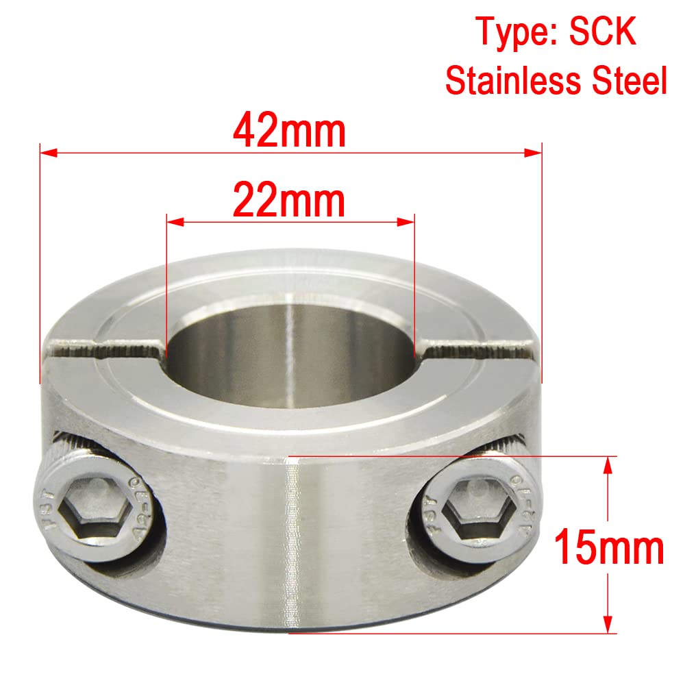 AUZHU - SCS - Metric - Stainless Steel Split Shaft Collars Fixing Rings Set Collars Quick Release locating Rings Stop Rings Throat Clamps Snap Ring Clamping Elements Size: ID 22 mm - OD 42 mm