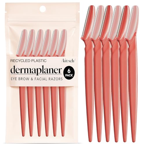 Kitsch Dermaplane Razor for Women Face - Face Razors for Women and Men - Eyebrow Trimmer, Shaver, Recycled Plastic Dermaplaning and Skin Care Tool - Coral, 6 pcs - 2