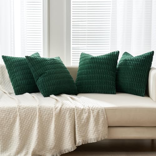 MIULEE Pack of 4 Christmas Dark Green Corduroy Decorative Throw Pillow Covers 18x18 Inch Soft Boho Striped Pillow Covers Modern Farmhouse Home Decor for Sofa Living Room Couch Bed by MIULEE - Image 9