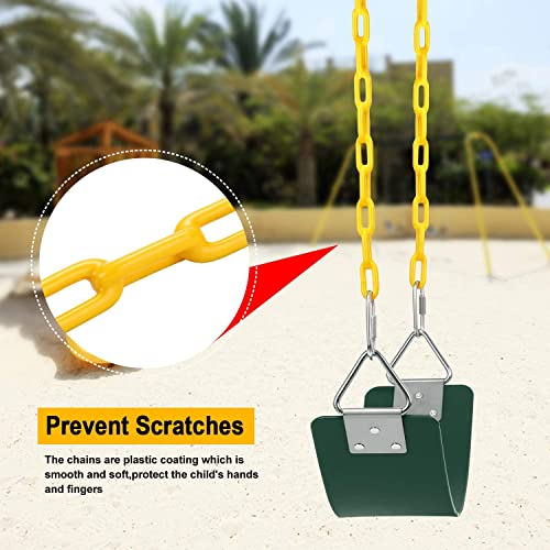 Image of REZNOR Heavy Duty Flexible Swing Seat with Metal Triangle Ring, Anti-Rust Chain Set for Kids & Adults, Playground, Jungle & Gym (Green-Yellow, 2 Meter)