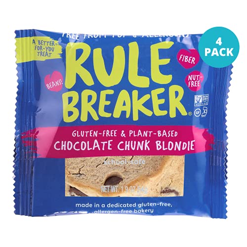 Rule Breakers Vegan Gluten Free Snacks | Chocolate Chip Blondie Cookies | Plant-Based, Dairy, Nut, Soy, Allergen Free, Kosher | Soft-Baked, Safe for School Snacks for Kids and Adults (Pack of 4)