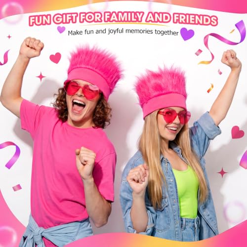 Image of Hot Pink Spirit Wear, Wigs and Heart Glasses for Crazy Hair Day Team Color War Fun Halloween Outfit
