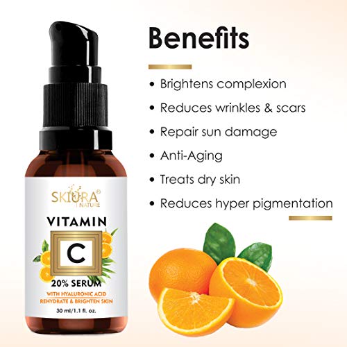 Image of Nature 20% Vitamin C Serum with Hyaluronic Acid, Retinol and Vitamin E For Glowing Facial Skin, Anti Acne, Anti Dark Circle, Lighten Dark Spots and Repairing Damaged Skin-30ML