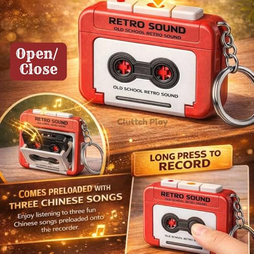 Image of Mini Retro Cassette Tape Voice Recorder Keychain