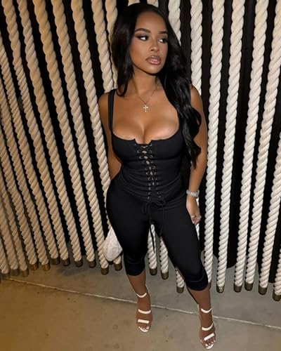 Image of 2 Piece Sets for Women Sexy Ribbed Crop Tops High Waist Bodycon Capri Pants Womens Summer Outfits Clubwear
