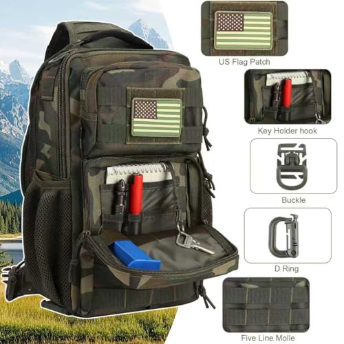 Image of Rover Sling Pack Tactical Shoulder Sling Bag Backpack with Bottle Holder Crossbody Chest Bag, Woodland