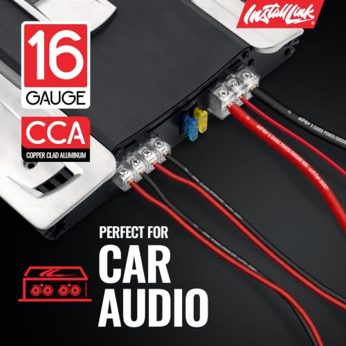 Image of Install Link 16 AWG Gauge Speaker Wire (250 Feet) Car or Home Theater (CCA) | 16 /2 Speaker Cable, 2-Conductor, Frosted Red /Black, Easy Strip, Polarity ID, for Car Audio & Home Stereo