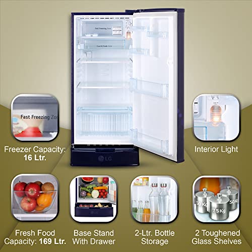 Image of LG 185 L 3 Star Direct-Cool Single Door Refrigerator Appliance (GL-D199OBED, Blue Euphoria, Base stand with drawer)