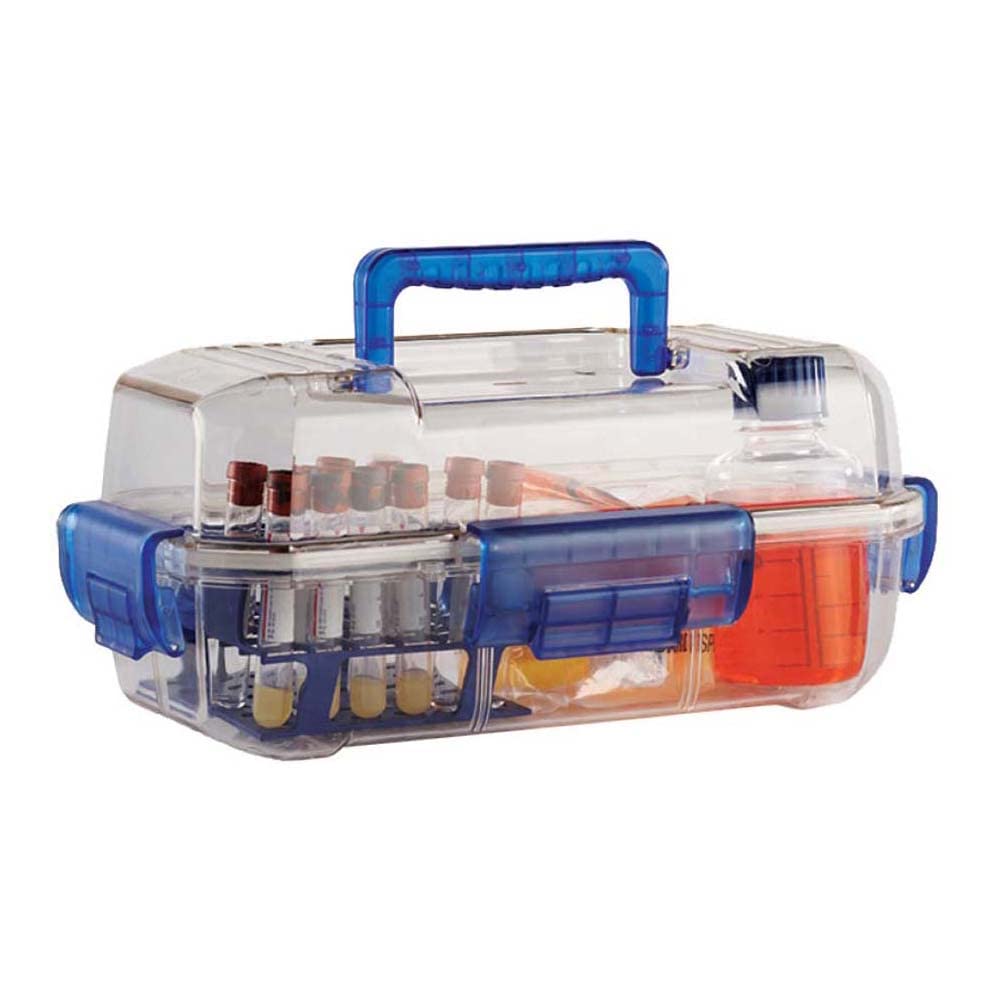 neoLab 3-2140 - Caja de transporte de policarbonato (380 x 196 x 160 mm), color transparente y azul