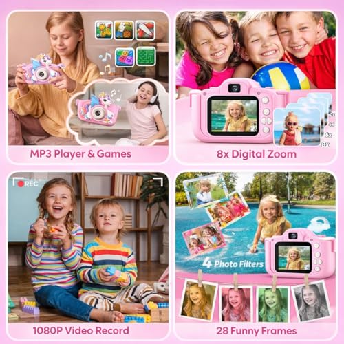 Image of PLUSPOINT Kids Camera, Unicorn Toys Camera with Selfie 1080P HD Video, Christmas Birthday Gifts for Girls, Toddler Digital Camera Toys Gifts for 3 4 5 6 7 8 Year Old Girls and Kids,
