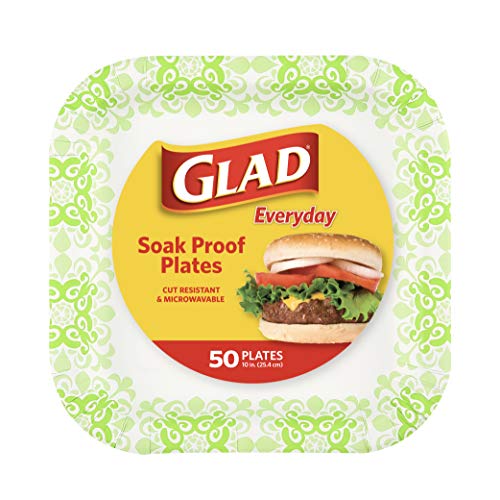 Glad Square Disposable Paper Plates, Green Victorian, 10 Inch, 50 Count - image 1