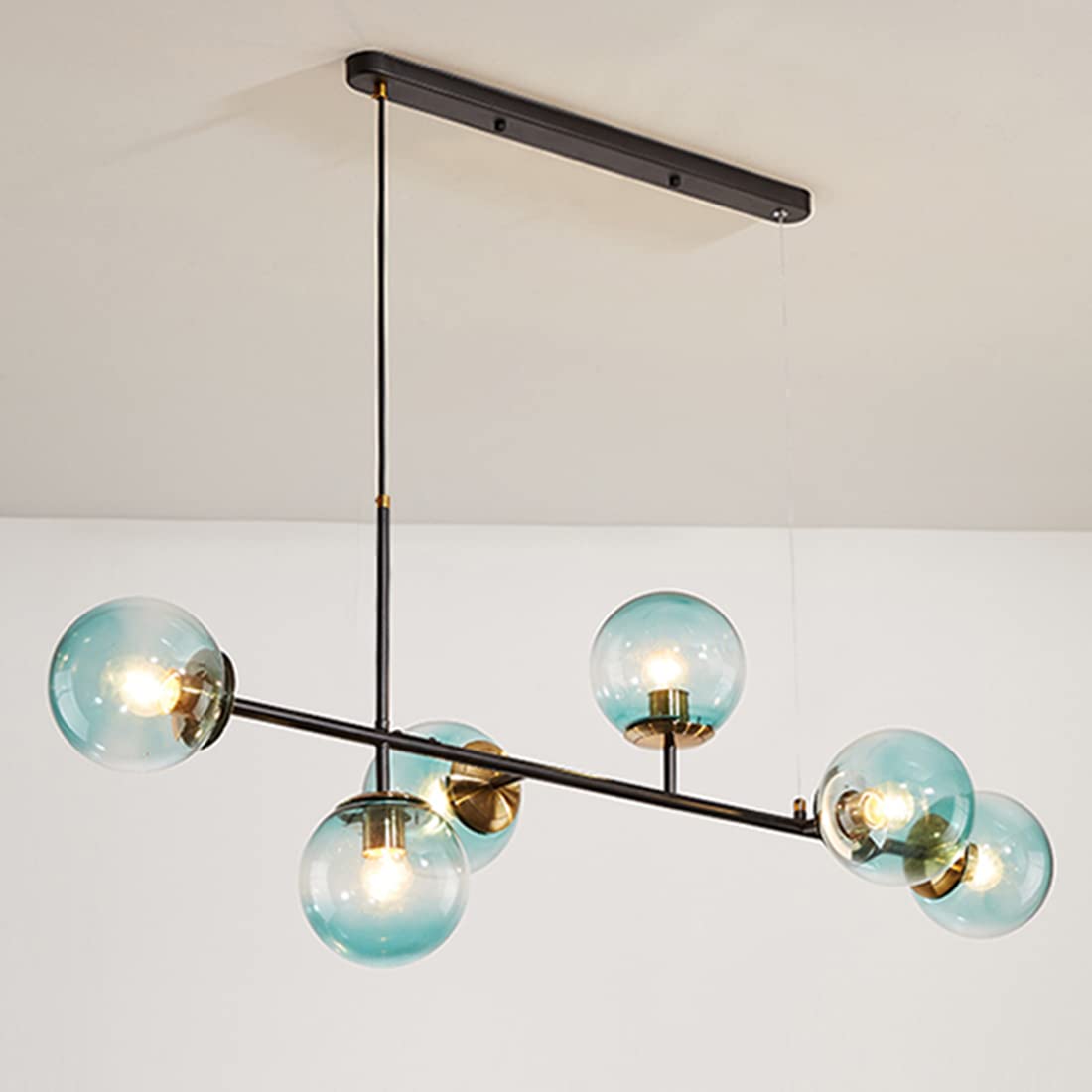 HYJAUSXB Modern Chandelier 6 Light, Elegant 6-Light Glass Globe - Mid Century Industrial Pendant Light for Living Room or Farmhouse Décor