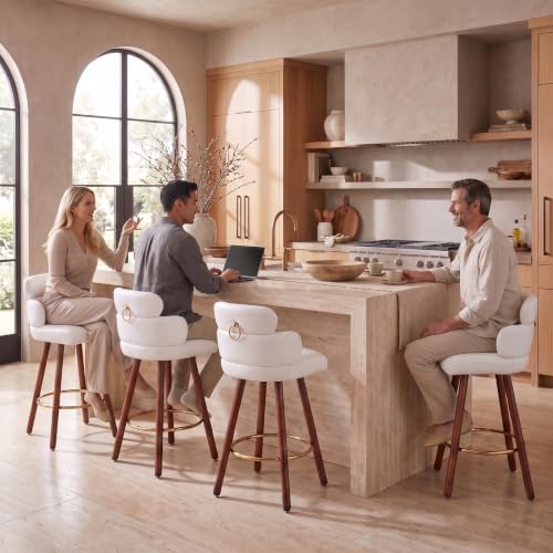 Conjunto de 4 Butacos Giratorios para Barra Alta de 26 Pulgadas, Blanco en Cuero Sintético | Altura Ideal para Barras de 35-39 Pulgadas, Estructura de Madera Maciza, Rotación Segura de 360°, Fácil Limpieza y Antideslizante miniatura 4