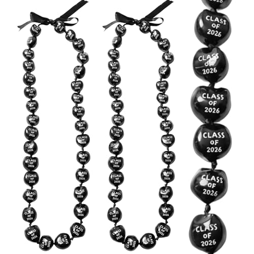 Karenhi Graduation Leis 2025 Kukui Nuts Necklace Class of 2025 Black Hawaiian Leis with Ribbon Bow for Men Women(1 Piece,Class of 2025)