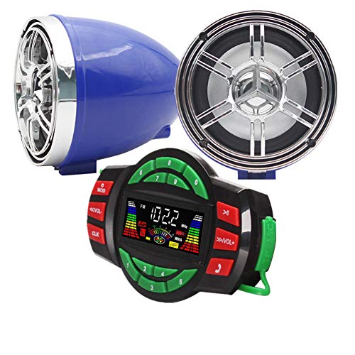 Image of UTV ATV Bluetooth Amplifier Sound System Hand-Free Speakers FM USB Audio System Stereo 3 Inch Speakers 12V Motorcycle Waterproof Audio FM Radio Stereo Speaker (Chrome&Blue Speaker)