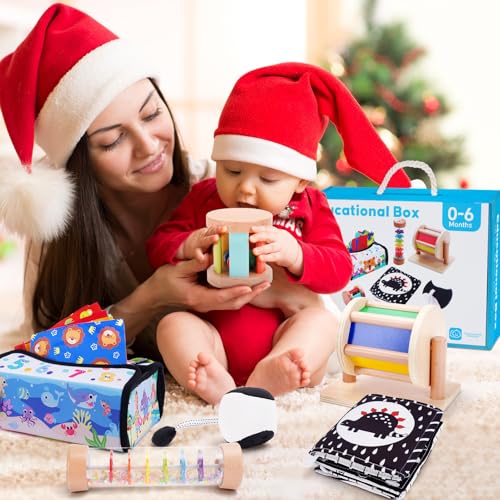 Image of KMTJT Montessori Toys for Babies 0-6 Months | Learning Educational Box Wooden Toys for Baby Infant Newborn Toys 0-6 Months | 1st First Birthday Gifts for 0 6 12 18 Months Boys Girls