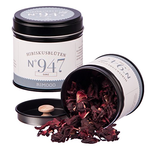 Rimoco N°947 Bio Hibiskusblüten getrocknet - ganze Hibiskus Blütenblätter aus Deutschland | fruchtig & feinsäuerlich, ideal als z.B. Malventee | in eleganter Gewürzdose mit Aromadeckel | Inhalt: 15g