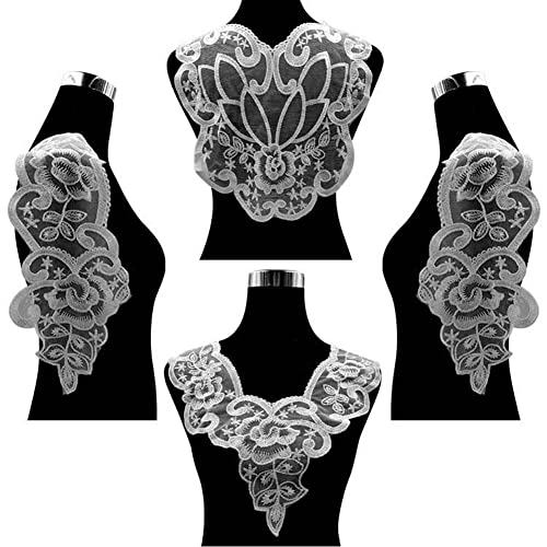 vepoty Ausschnittapplikationen 4 Stück Kragenbesätze Aufnäher bestickte Florale wasserlösliche Spitze für Brautkleid Kostüme Cover