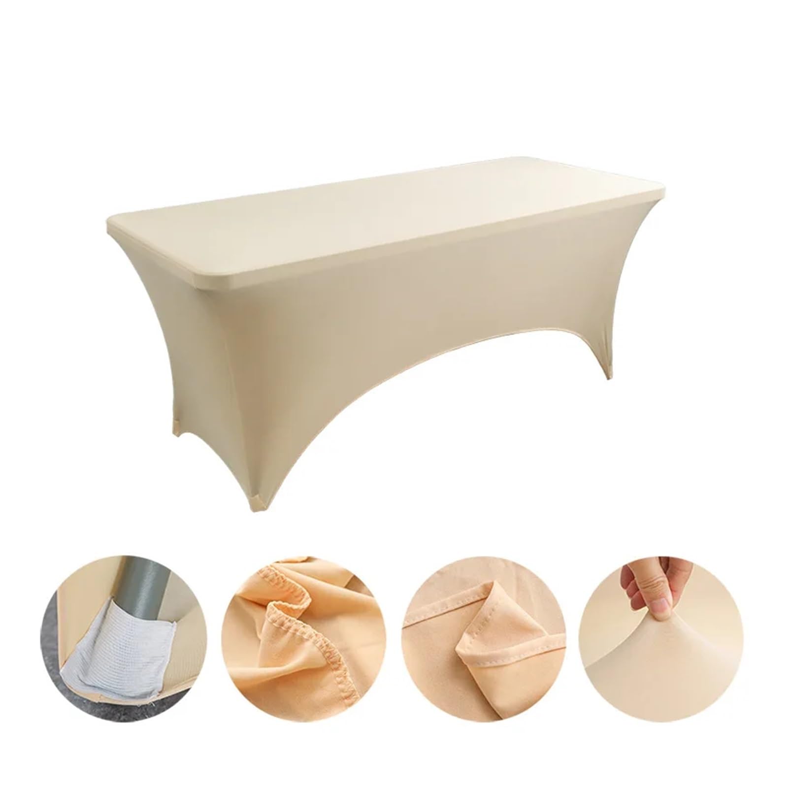 TIYGHI Spandex Tablecloths Spandex Fitted Stretch Table Cover 4-8FT Folding Table Rectangular Cocktail Tablecloth Perfect For Wedding Party Banquet (Color : Champagne, Size : 6 FT)
