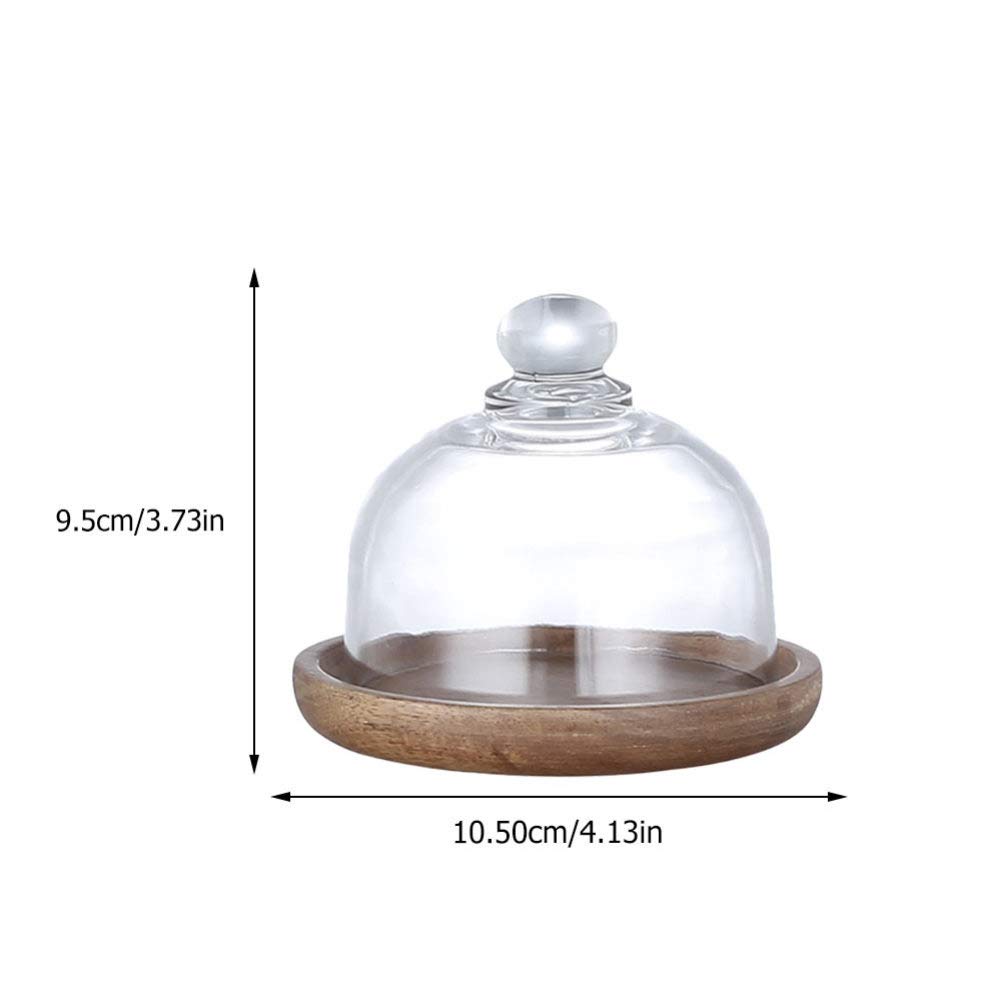DOITOOL Mini placa de pastel de 4 pulgadas con tapa de cúpula de 2 piezas de vidrio transparente cubierta de postres mini cúpula de campana de queso con bandeja de servir