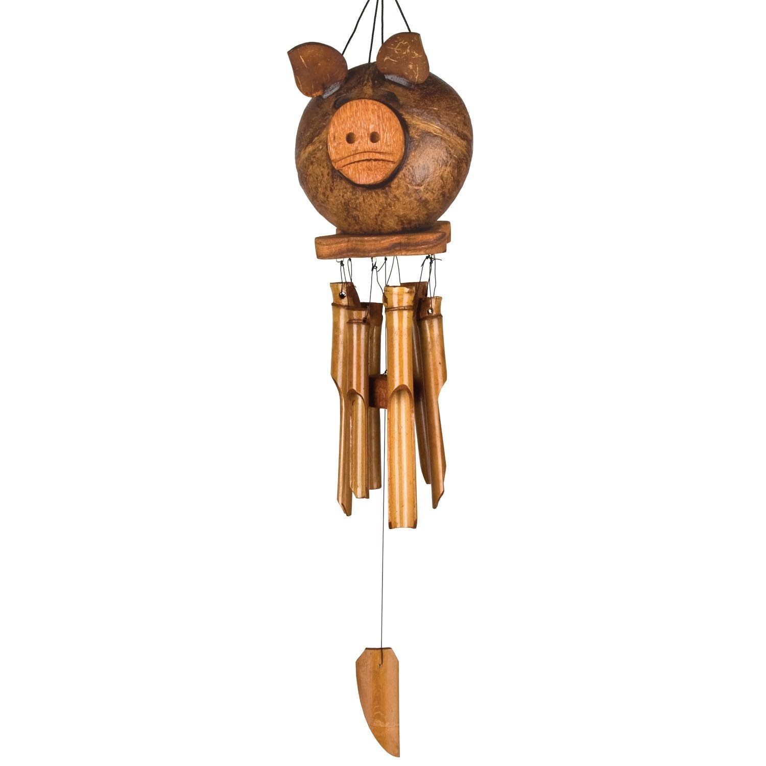 Woodstock Chimes Asli Arts Collection, Coco Pig Bambus-Windspiel, 55,9 cm Bambus-Windspiel für den Außenbereich, Terrasse, Haus oder Gartendekoration (CPIG)