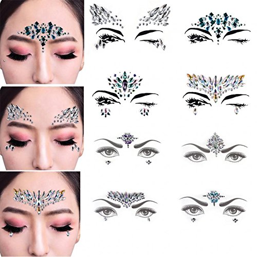 8 Sheets Rhinestone Face Gems Sticker Face Jewels for Face Decorations Bindi Temporary Stickers by PIAOPIAONIU