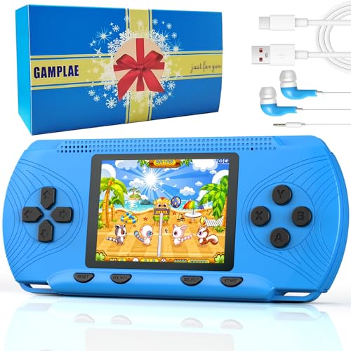 Handheld Game for Kids - Preloaded 258 Retro Video Games & 3 Cartridges, 3.0' HD LCD Screen, Portable Gaming Player with Rechargeable Battery, Birthday Xmas Gift for Boys Girls 4-12, Blue