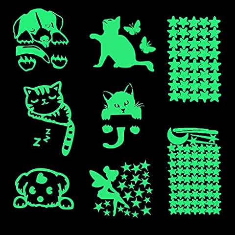 EQLEF Light Switch Sticker, Cute Light Switch Vinyl Decal Luminous Sticker With Cat Dog Fairy for Living Room Glow in The Dark Stars Stickers (8 pcs) Cover