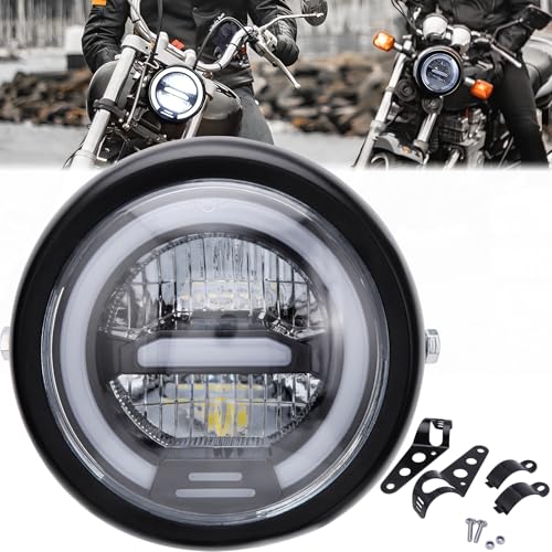 DREAMIZER Faro Anteriore Rotondo a LED da 6,5' per Moto, DRL Abbaglianti Anabbaglianti Luce Bianca, Compatibile con Harley Honda Suzuki Yamaha Kawasaki Triumph Cafe Racer