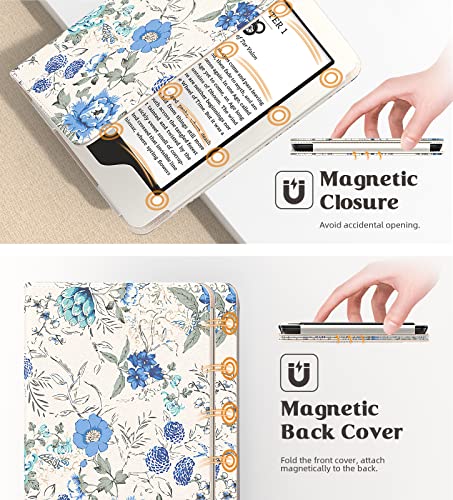 Image of MoKo Case for 7 inch /6.8 inch Kindle Paperwhite(12th /11th Gen-2024 /2021) & Colorsoft Signature Edition,Slim PU Shell Cover Case with Auto-Wake /Sleep,Not for kobo Aura 2 /Remarkable, Blue Flowers on White