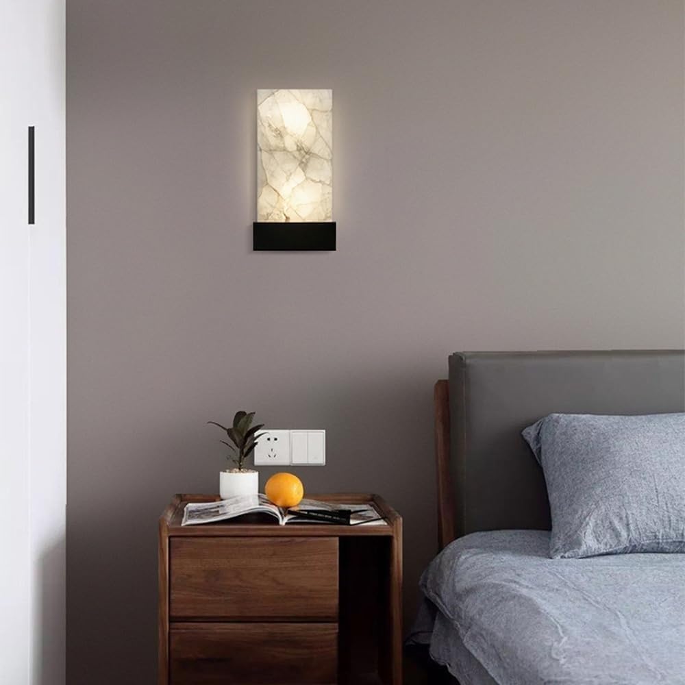 Applique da Parete per Interni in Marmo Naturale Lampada da Parete in Pietra Dorata E Nera Lampade da Comodino Moderne in Alabastro Bianco Lampada da Parete per Bagno Camera da Letto Soggiorno Corri