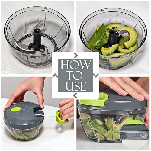 Manual-Food-Processor-Vegetable-Chopper-Small-Hand-Pull-String-Garlic-Onion-Cutter-for-Veggies-Ginger-Fruits-Nuts-Herbs-etc-BPA-Free-Food-Safe-Material-400ml-Gray