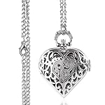 VIGOROSO Women's Pocket Watch, Analog Display, Quartz Movement, Silver Stainless Steel, Heart Pendant Necklace, Unisex Accessory, Valentines Day Gifts - Image 2