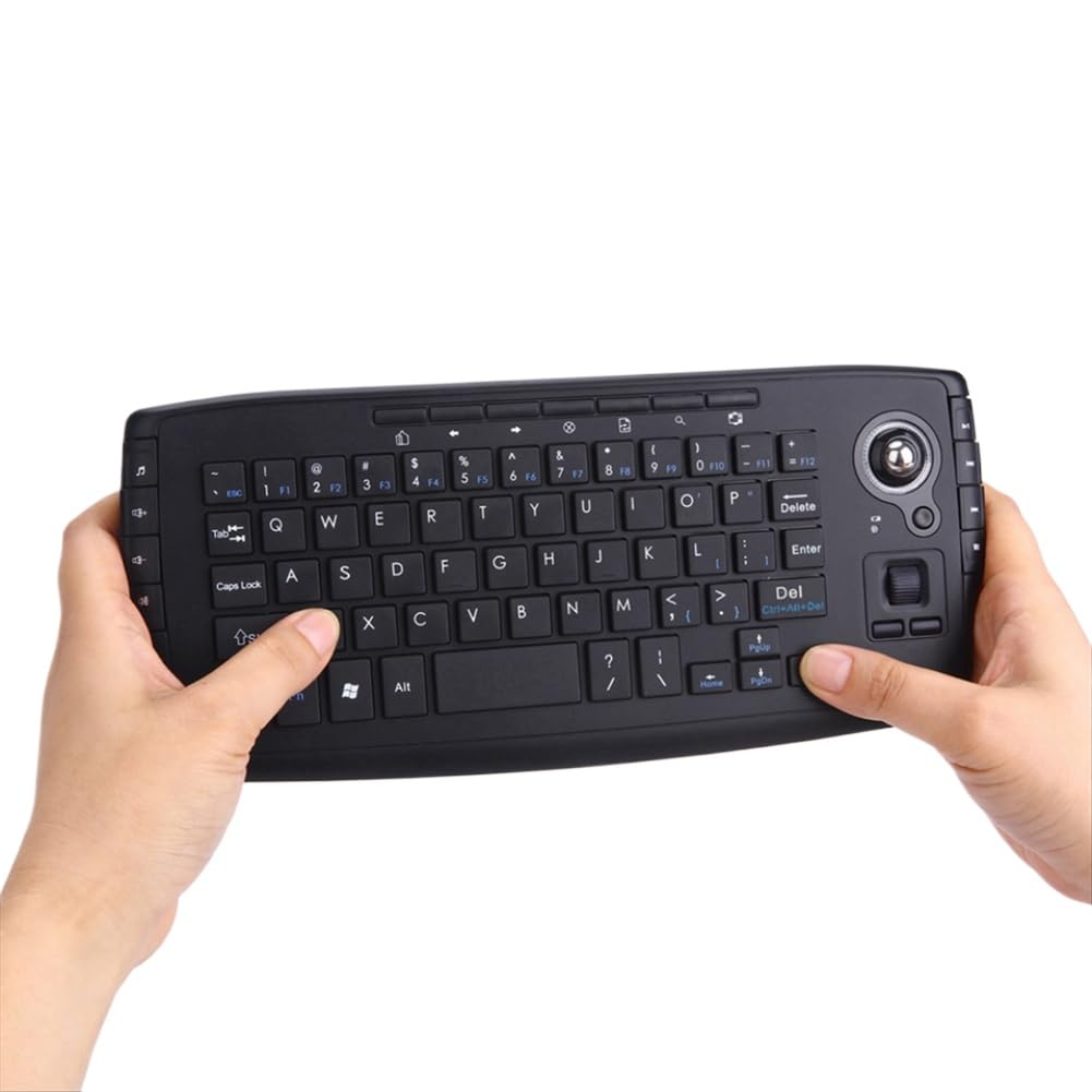 Kabellose ergonomische Tastatur mit 15 Multimedia-Funktionen und Trackball, kompatibel mit 2,4-G-Geräten