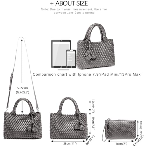 Image of Woven Tote Bag for Women with Coin Purse, Foldable Chain Small Crossbody Handbags, Fashion Shoulder Bag, Hobo Satchel