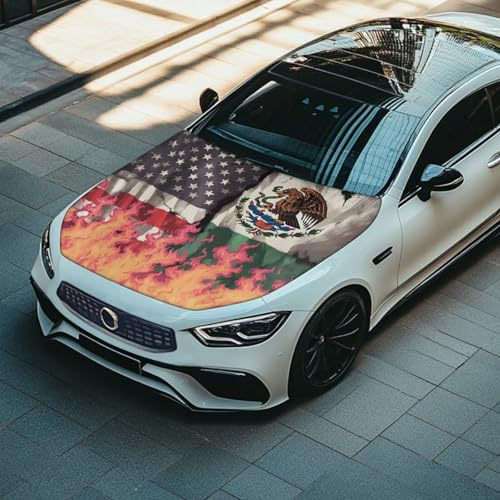 Image of Car Hood Cover All Weather Protection Automotive Exterior Accessories Universal Fit Hood Covers for Cars, Trucks, SUV, or Van Full Coverage with Elastic Band, USA and Mexico