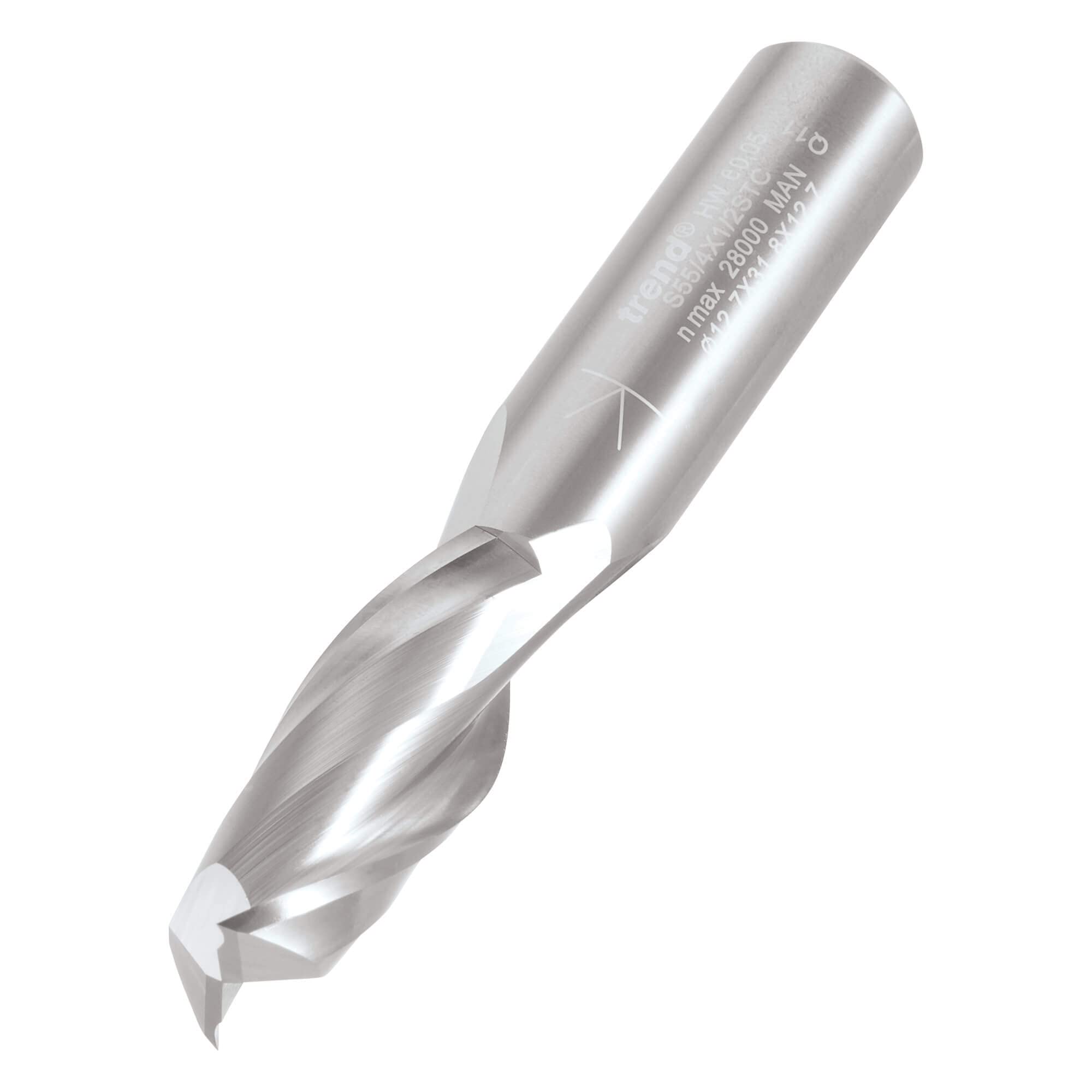 Trend Professional Spiral Up-Cut CNC Cutter, 12.7mm Diameter, 1/2 Inch Shank, 32mm Cut Length, Solid Carbide, S55/4X1/2STC