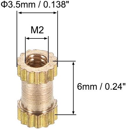 uxcell Knurled Insert Nuts, M2 x 6mm(L) x 3.5mm(OD) Female Thread Brass Embedment Assortment Kit, 50 Pcs - Image 3