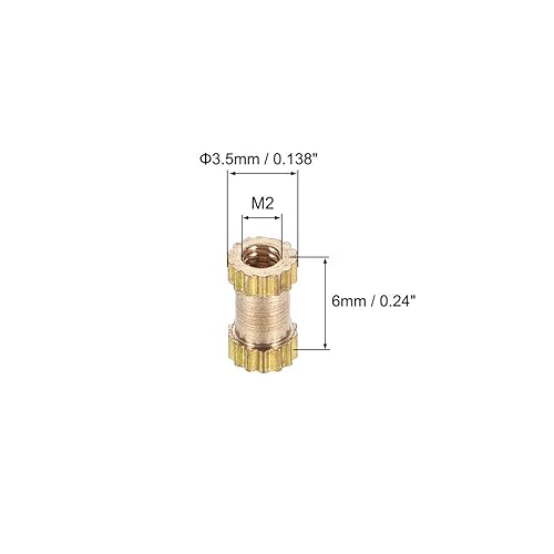 Miniatura 5 de uxcell Tuercas de inserción moleteadas, M2 x 0.118 in (L) x 0.138 in (OD) Rosca hembra Kit surtido de latón 50 piezas