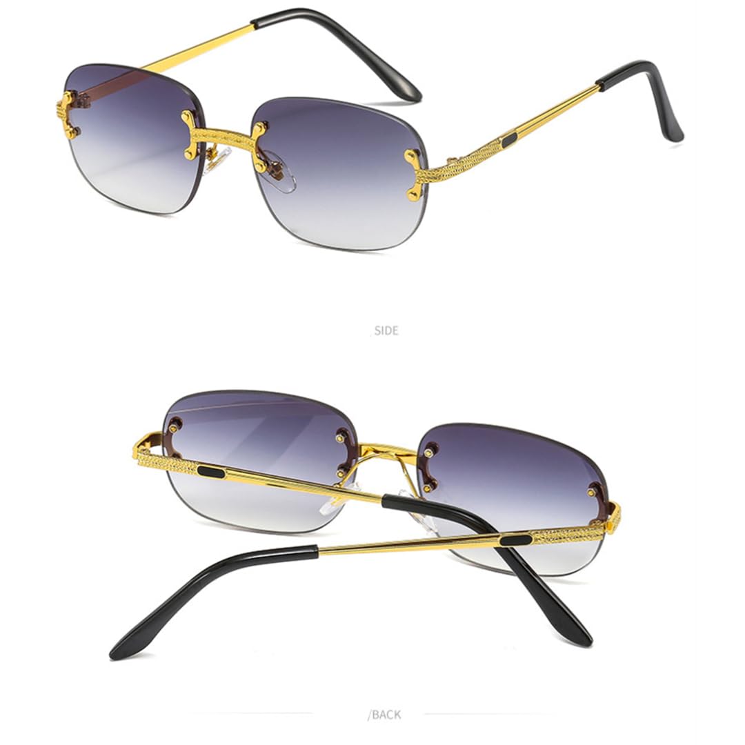Occhiali da sole di lusso senza montatura da donna e da uomo, popolari, alla moda, vintage, punk, piccoli occhiali da sole con lenti a specchio