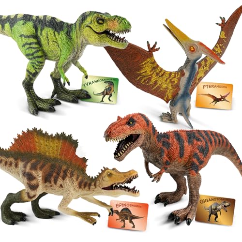 Zippytots 4 PCS Large Dinosaur Toys for Kids 3-5 Realistic Dinosaur Figures with Movable Parts & Learning Cards- Big Dino Toys for Kids 5-7 Ideal Gift for Toddlers Boys Girls Ages 3+