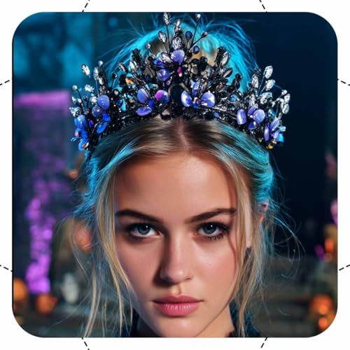 Handcess Leuchtende Tiara und Krone, schwarzes LED-Prinzessinnen-Haarband, glitzernd, Festival-Haarschmuck für Frauen