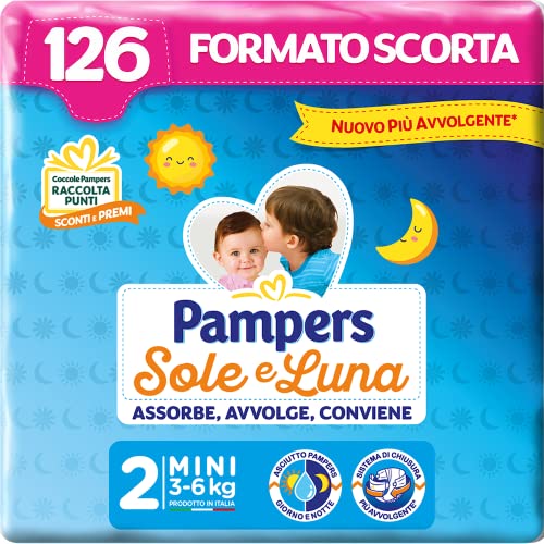 Pampers Sole e Luna Mini, 126 Pannolini, Taglia 2 (3-6 kg)