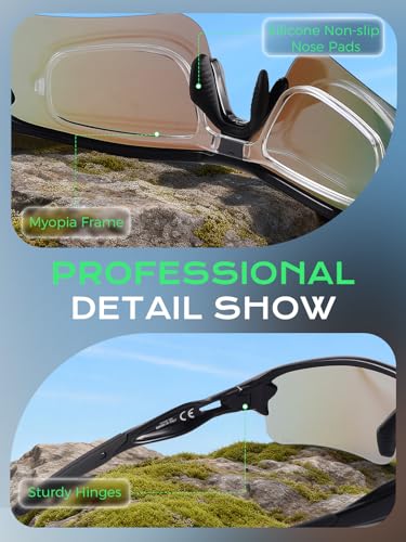 Image of BangLong TAC Polarized Sports Sunglasses UV400 for Men Women | TR90 Lightweight Frame, Adjustable Non-slip Nose Pads, RX Insert Included, Wrap-Around Design for Running Cycling Baseball