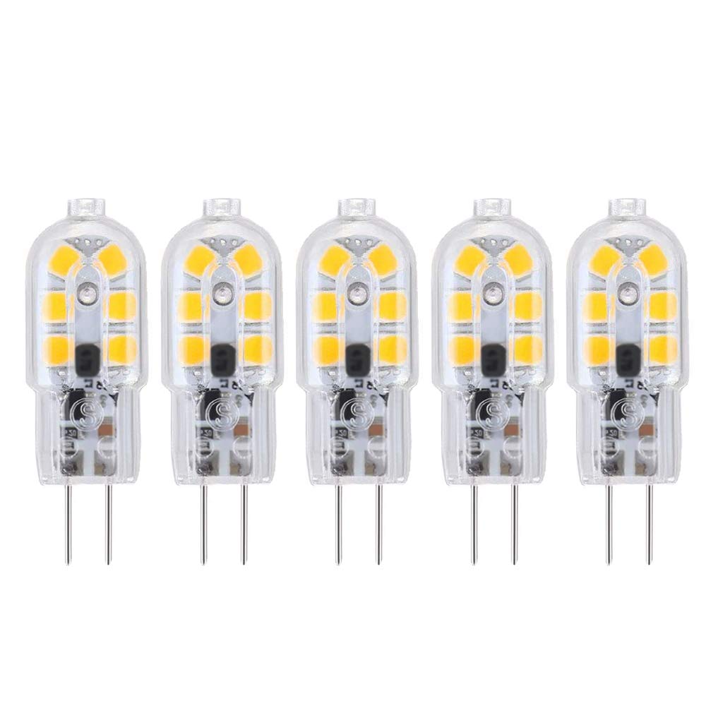 Aiweisi G4 LED Bulb, Bi-Pin Base JC Type Cooker Hood Light Bulbs, 20W Halogen Bulb Equivalent, AC/DC 12 Volt, Warm White 3000K, 5-Pack [Energy Class A+]