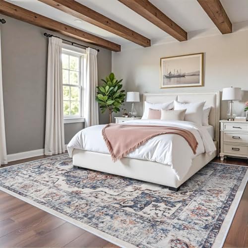 Washable 8x10 Living Room Rug: Oriental Water Resistant Rugs for Bedroom Dining Room Distressed Non Slip Ultra Soft Carpet for Nursery Farmhouse Medallion Home Decor Floor Decoration Mat(8x10 Brick)