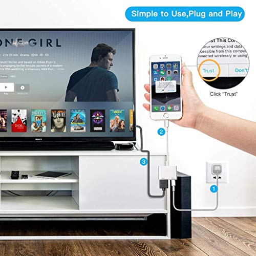 iPhone to HDMI,Lighting Digital AV Adapter,1080P HDMI Video AV Cable, HDMI Sync Screen Converter Conversion Compatible with iPhone 11/11 Pro/XS/XR/X/8 7,iPad and iPod, Support iOS 12/13（White） - Thumbnail 4